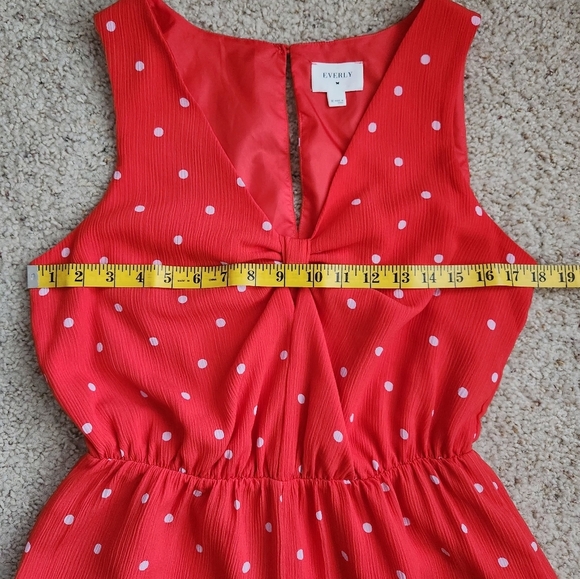 Everly Retro Red Orange & White Polka Dot Jumpsuit Size Medium - Picture 6 of 9